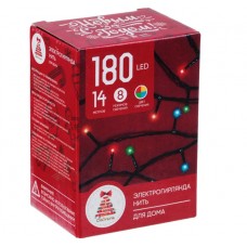 Гирлянда электрическая Вьюн 14м, 180 LED, мультицвет, 8 реж, ПВХ провод, 220ВСНОУ БУМ